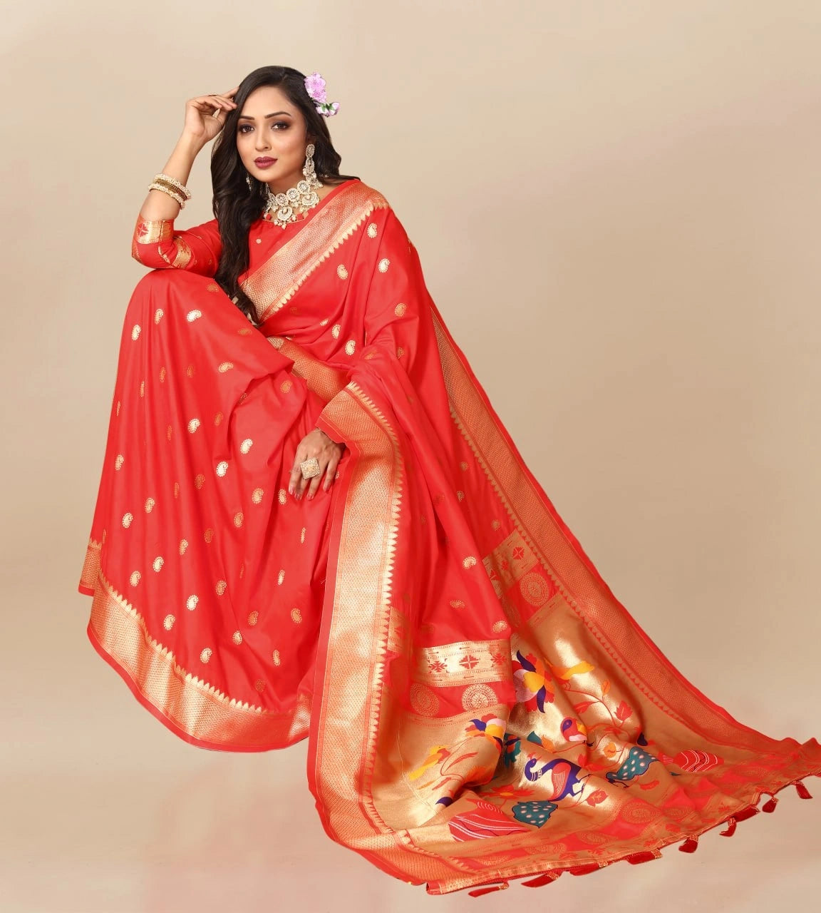 Paithani Silk Saree with Meenakari Pallu