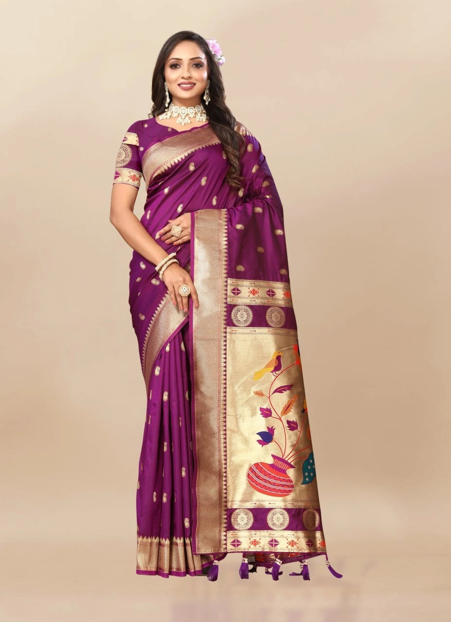 Paithani Silk Saree with Meenakari Pallu