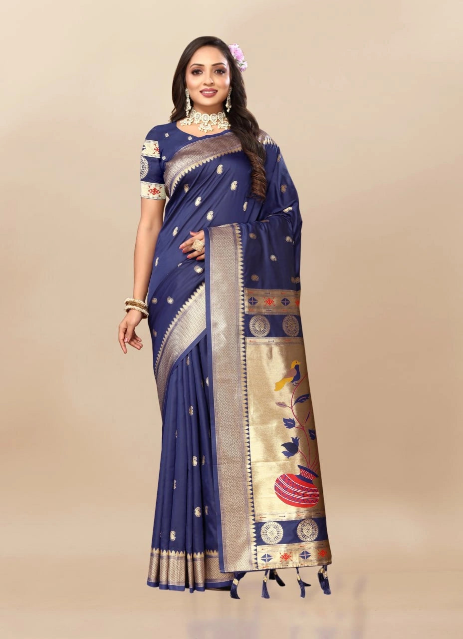 Paithani Silk Saree with Meenakari Pallu