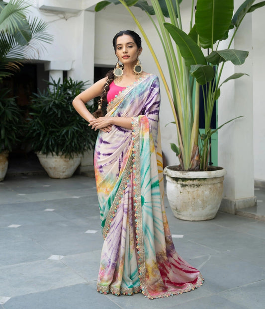 Heavy Soft Chinon Saree With Mono Bangalori Blouse