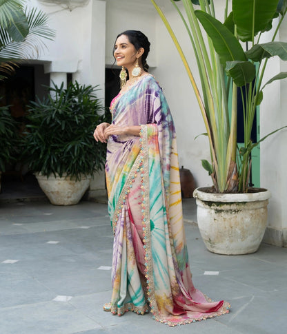 Heavy Soft Chinon Saree With Mono Bangalori Blouse