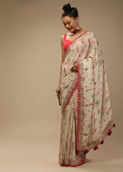 Elegant Heavy Soft Chinnon Saree with Floral Print