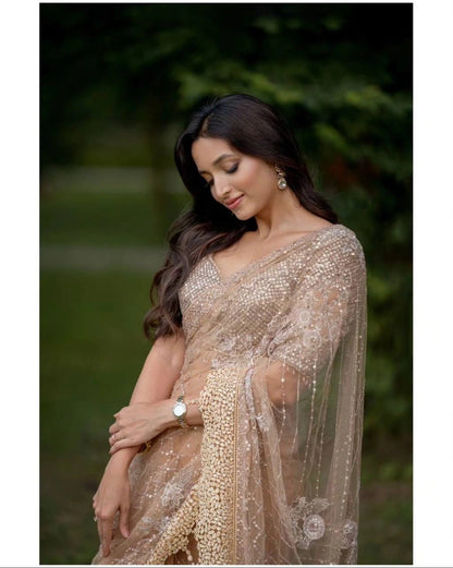 Soft Net Saree Sequin Embroidered