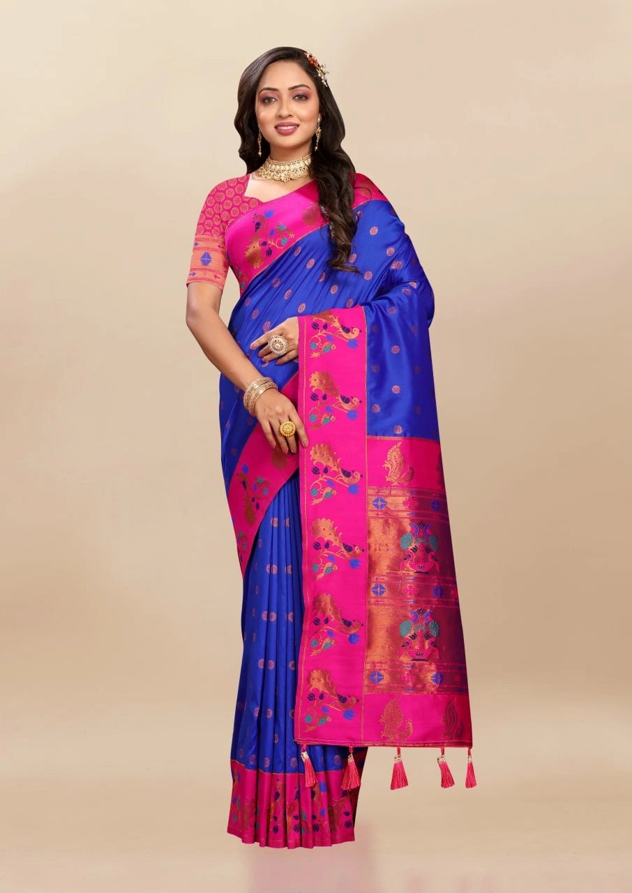 Soft Paithani Silk Saree with Rich Zari & Meenakari Weaving