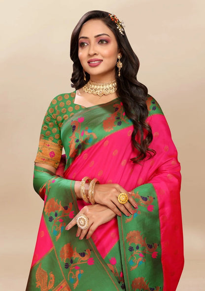 Soft Paithani Silk Saree with Rich Zari & Meenakari Weaving