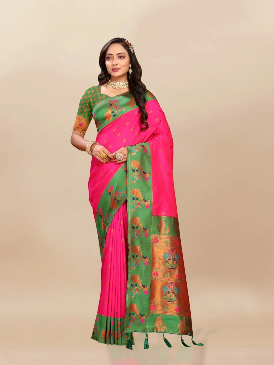 Soft Paithani Silk Saree with Rich Zari & Meenakari Weaving