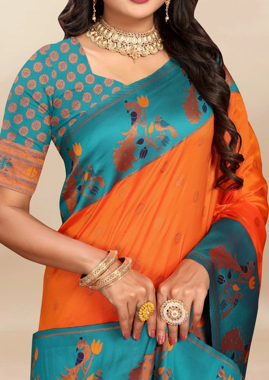 Soft Paithani Silk Saree with Rich Zari & Meenakari Weaving