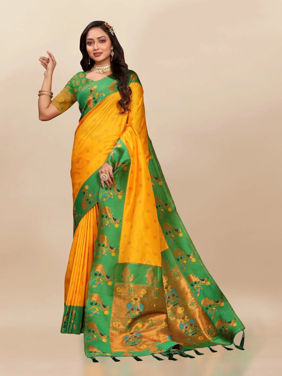 Soft Paithani Silk Saree with Rich Zari & Meenakari Weaving