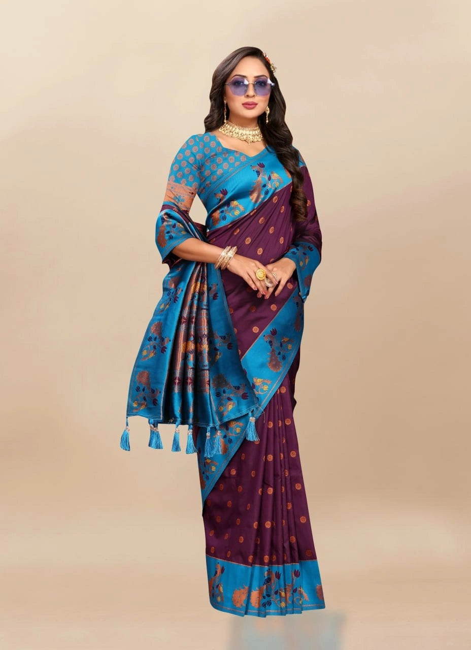 Soft Paithani Silk Saree with Rich Zari & Meenakari Weaving