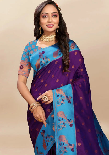 Soft Paithani Silk Saree with Rich Zari & Meenakari Weaving