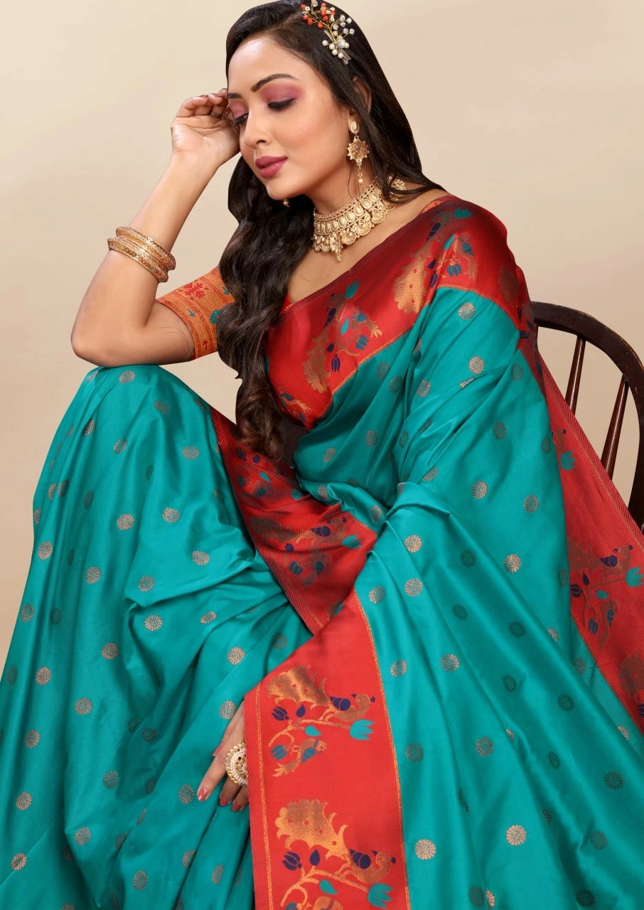 Soft Paithani Silk Saree with Rich Zari & Meenakari Weaving