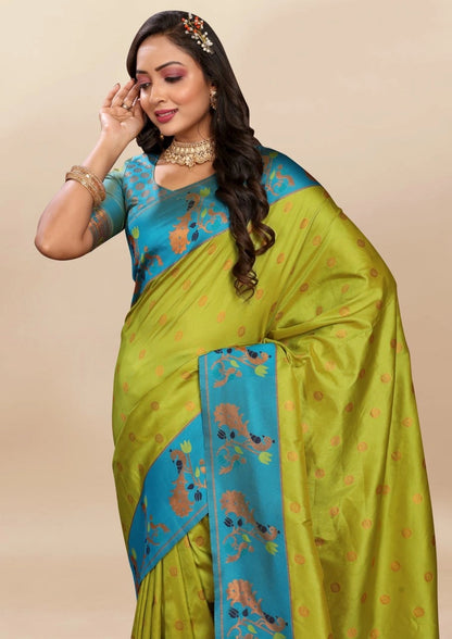 Soft Paithani Silk Saree with Rich Zari & Meenakari Weaving