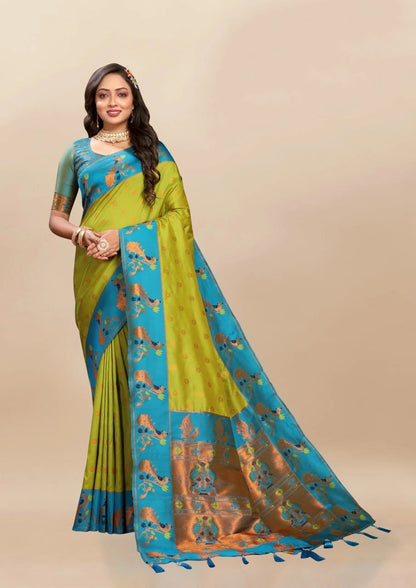 Soft Paithani Silk Saree with Rich Zari & Meenakari Weaving