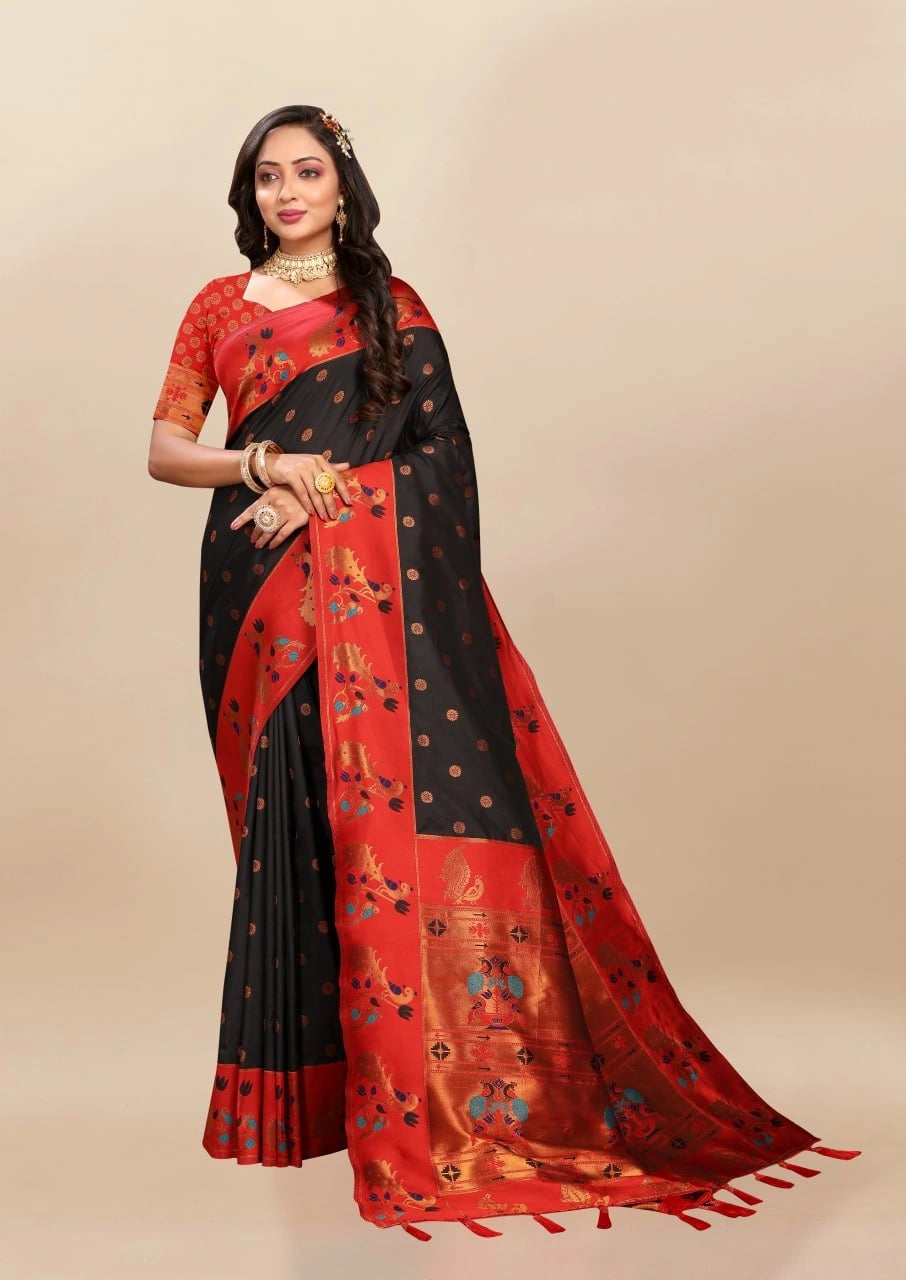 Soft Paithani Silk Saree with Rich Zari & Meenakari Weaving