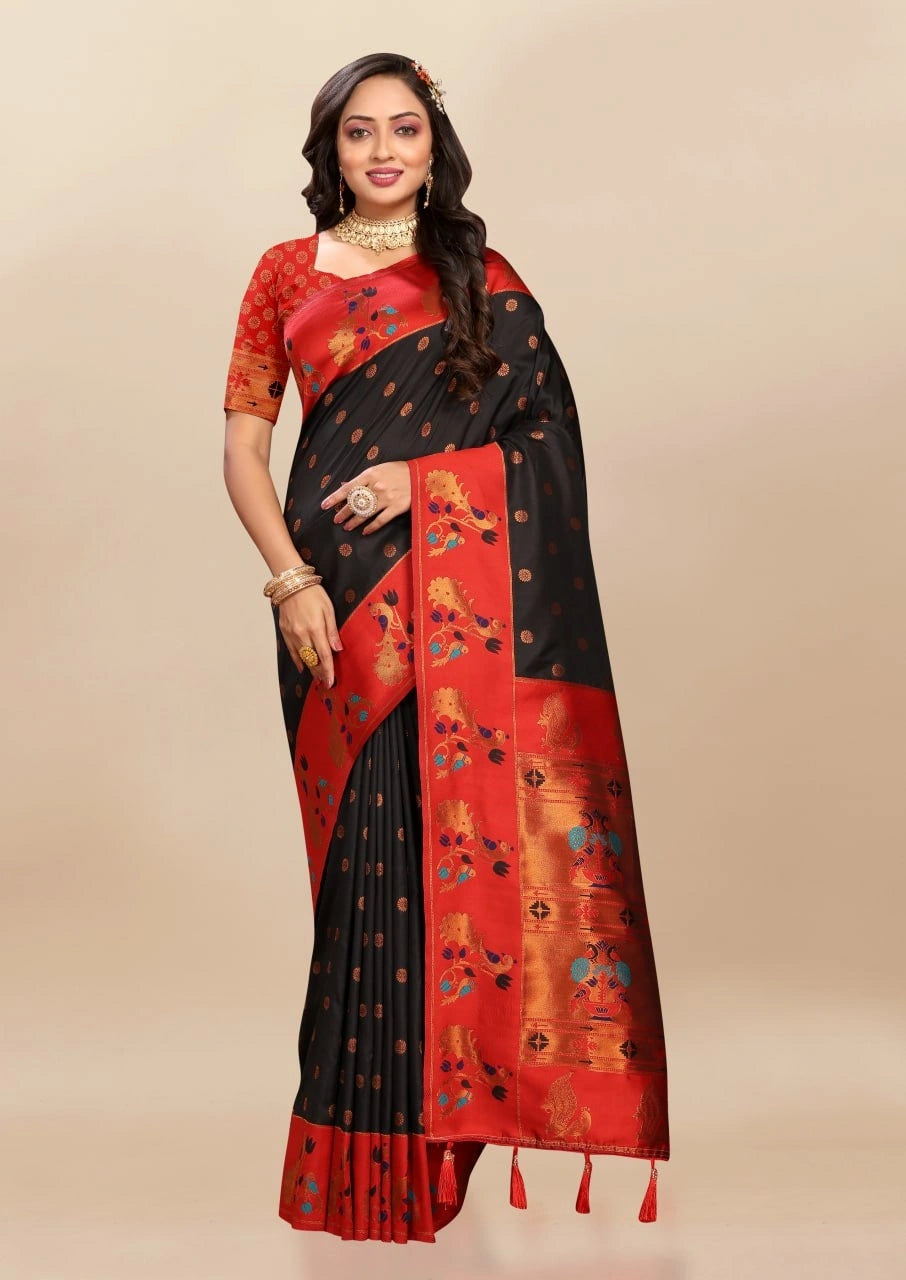 Soft Paithani Silk Saree with Rich Zari & Meenakari Weaving