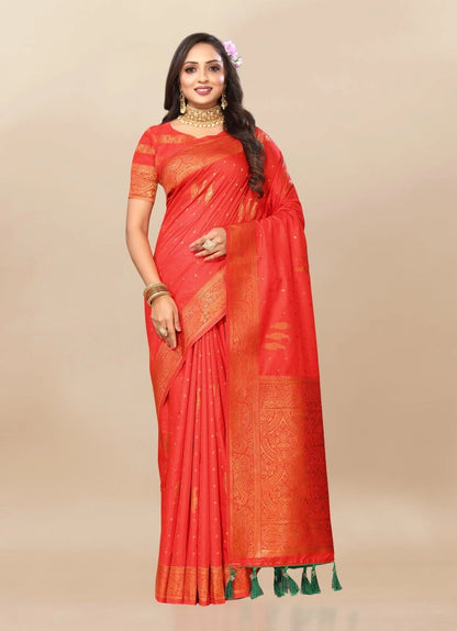 Soft Silk Saree with Copper Zari Design