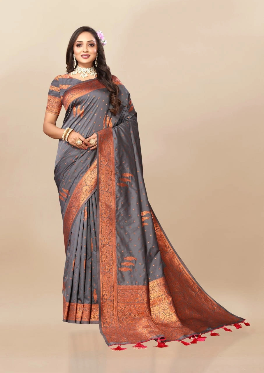 Soft Silk Saree with Copper Zari Design