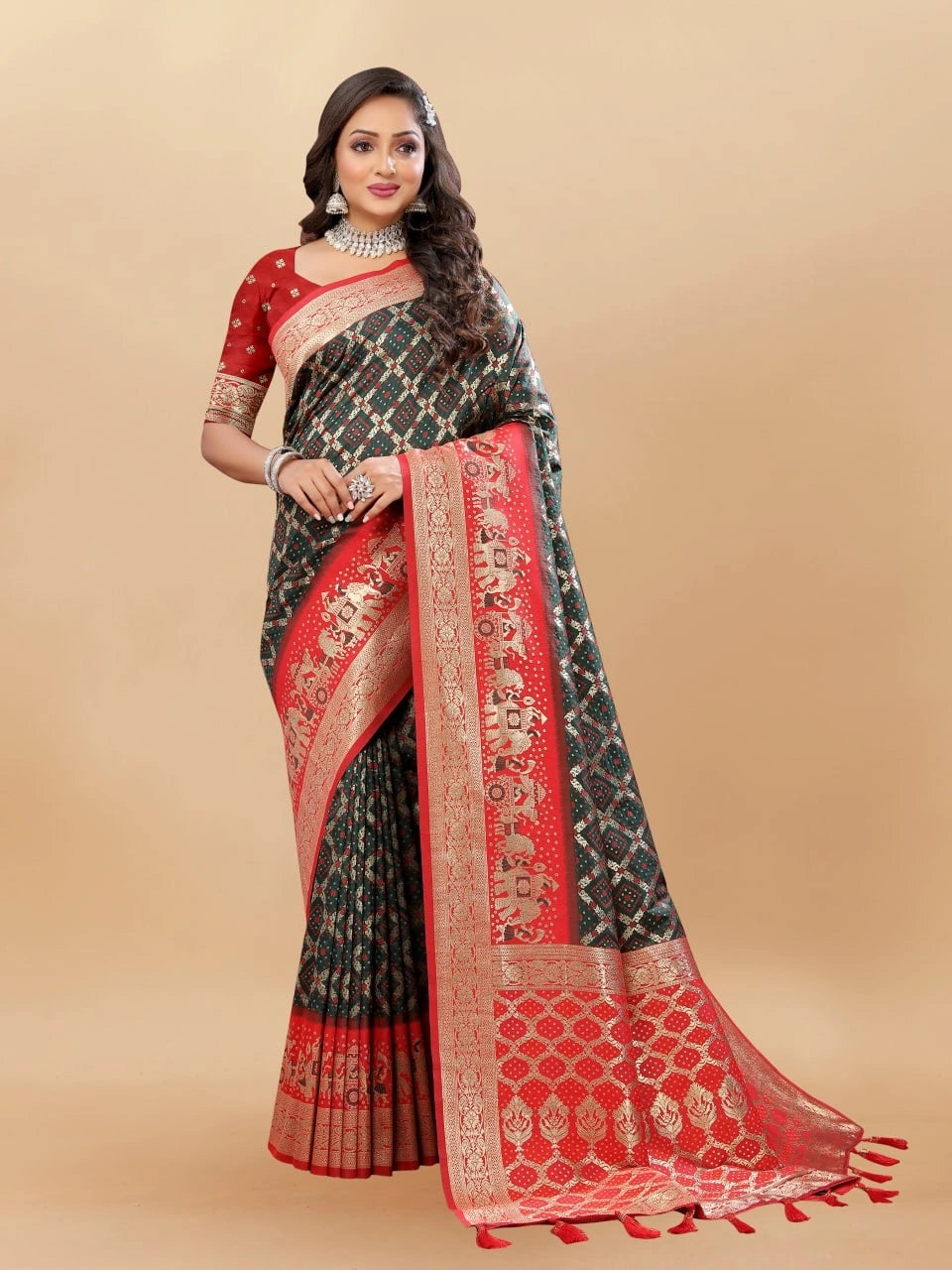 Soft Patola Silk Saree with Meenakari Motifs