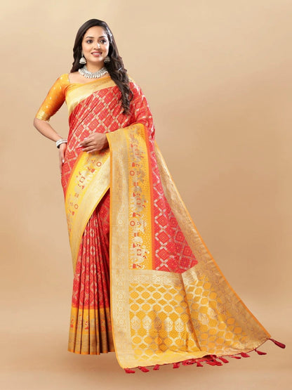 Soft Patola Silk Saree with Meenakari Motifs