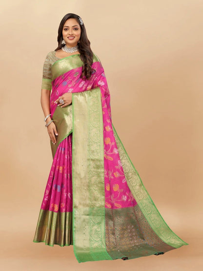 Soft Cotton Saree with Meenakari, Rich Zari Pallu