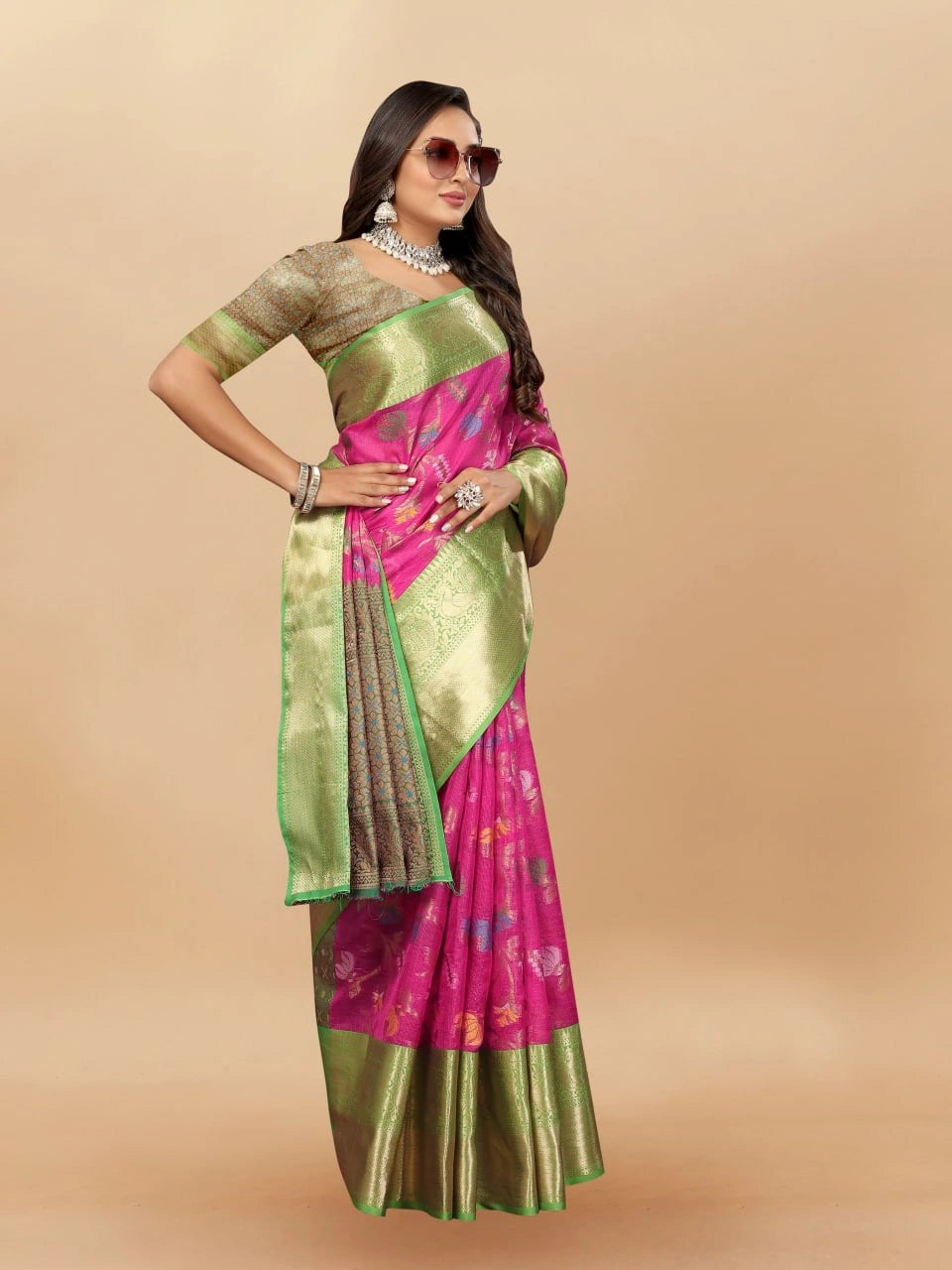 Soft Cotton Saree with Meenakari, Rich Zari Pallu