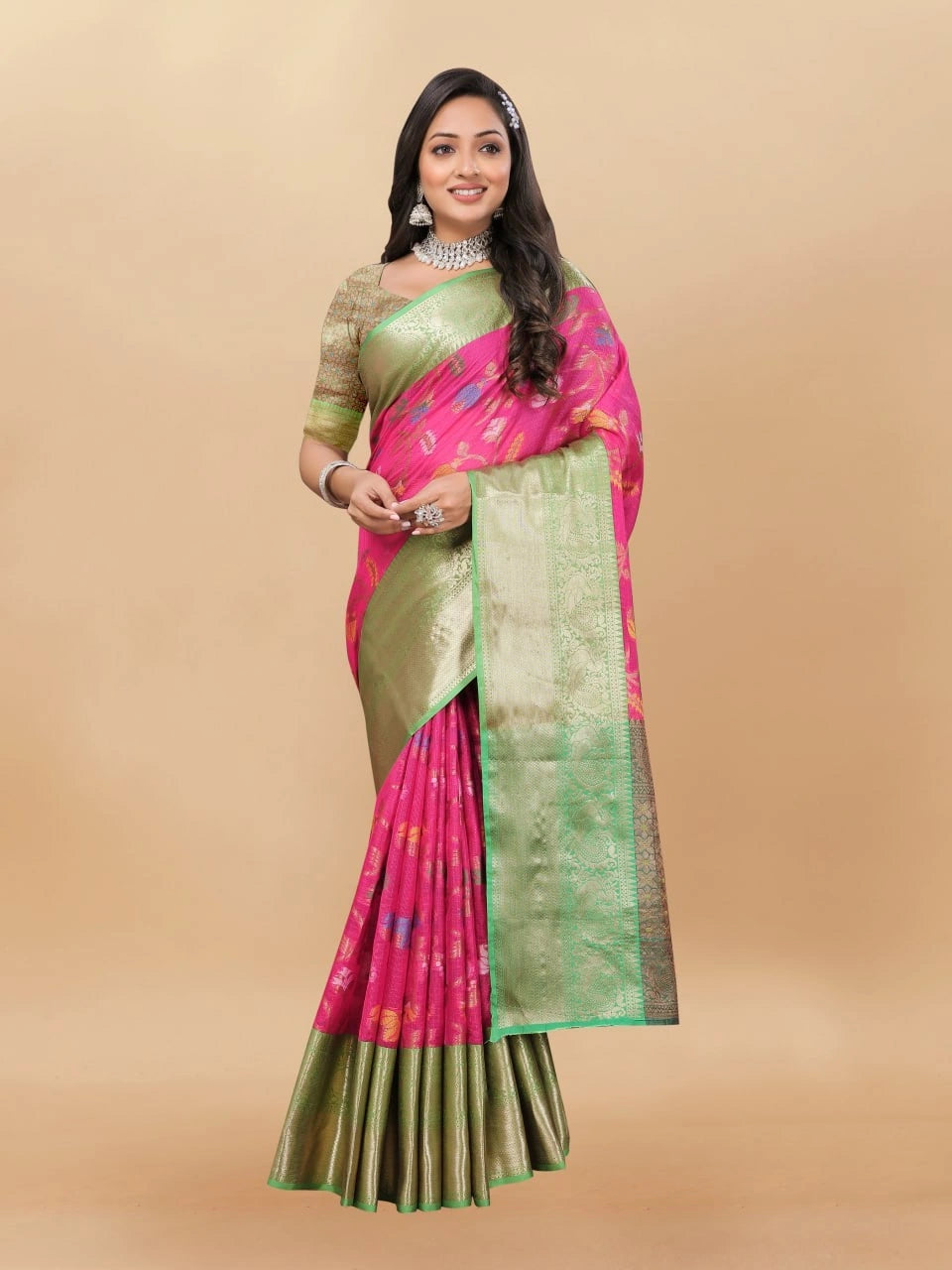 Soft Cotton Saree with Meenakari, Rich Zari Pallu