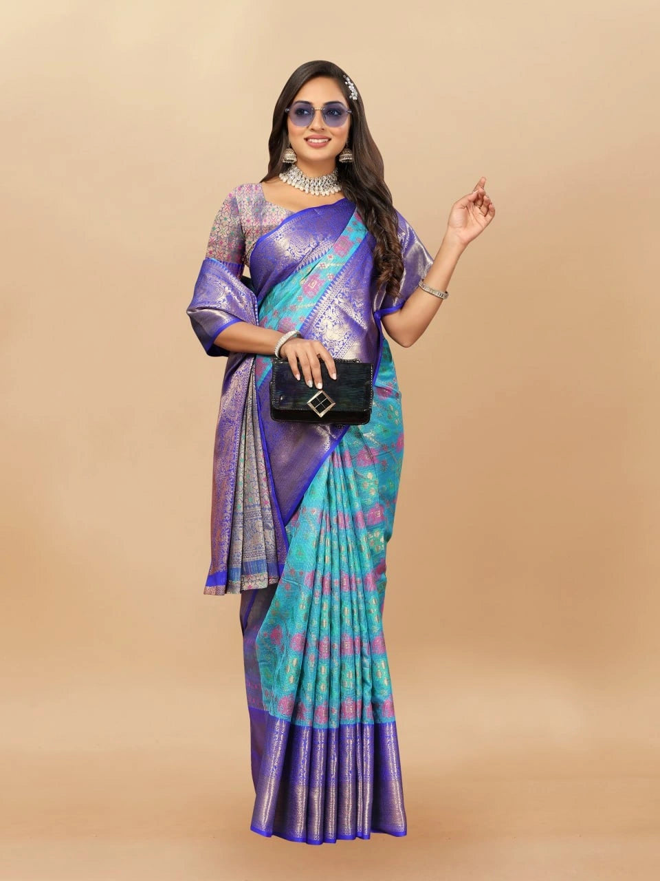 Soft Cotton Saree with Meenakari, Rich Zari Pallu