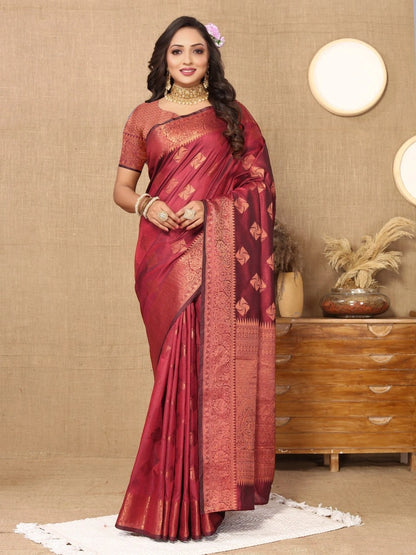 Soft Katan Silk Saree with Copper Zari Weaving Design and Rich Zari Pallu