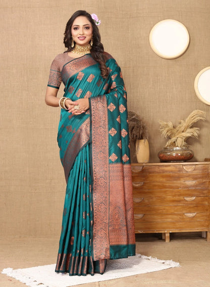 Soft Katan Silk Saree with Copper Zari Weaving Design and Rich Zari Pallu