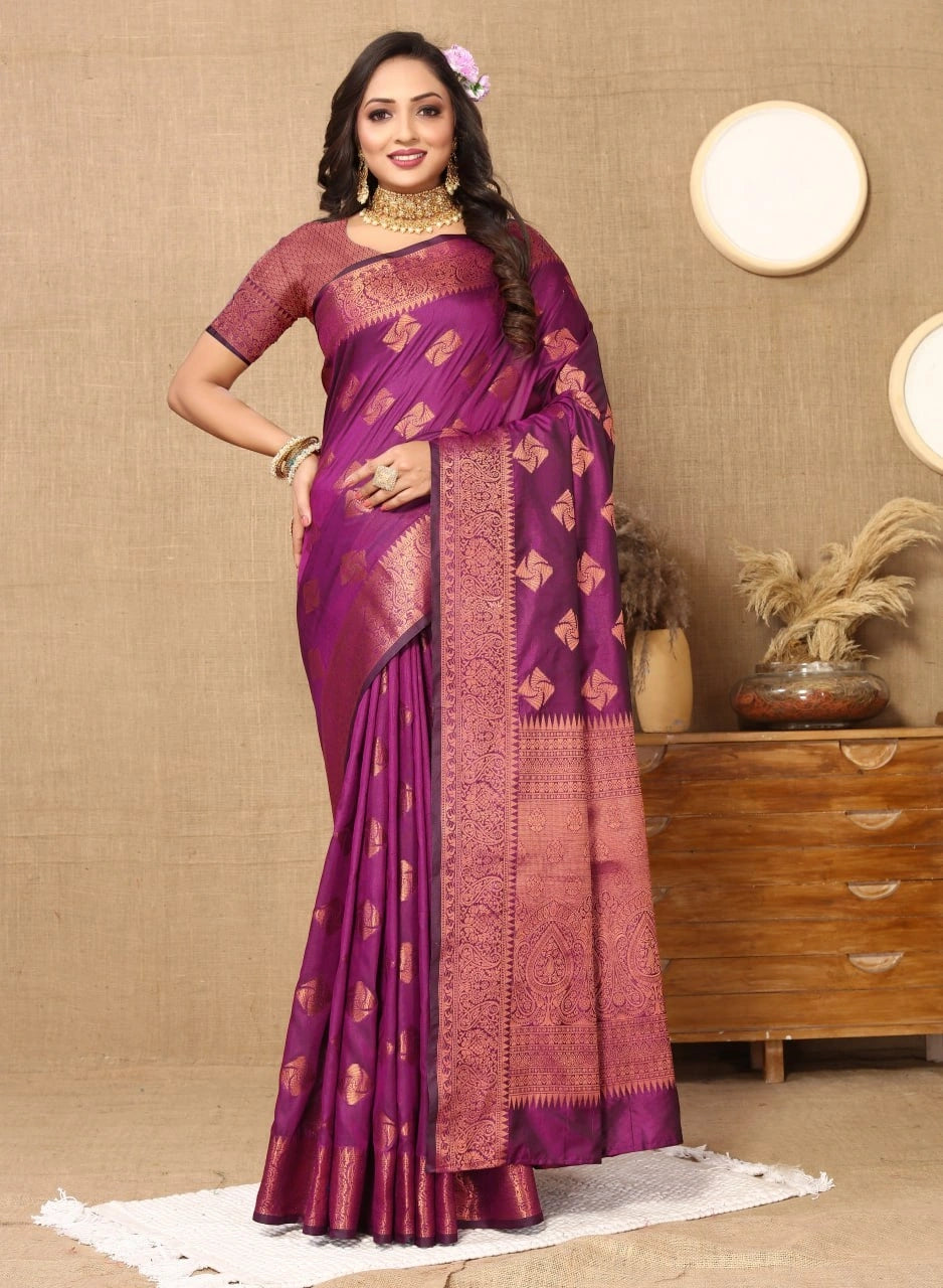 Soft Katan Silk Saree with Copper Zari Weaving Design and Rich Zari Pallu