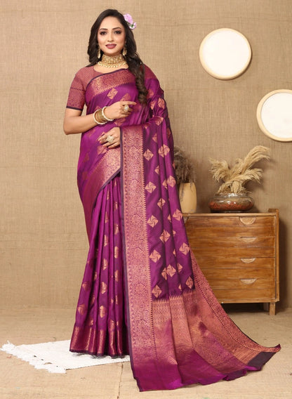 Soft Katan Silk Saree with Copper Zari Weaving Design and Rich Zari Pallu