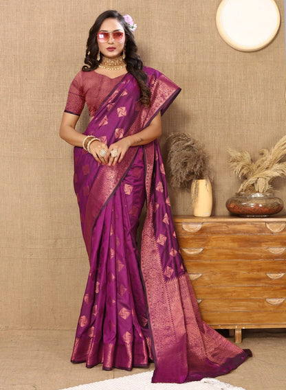 Soft Katan Silk Saree with Copper Zari Weaving Design and Rich Zari Pallu