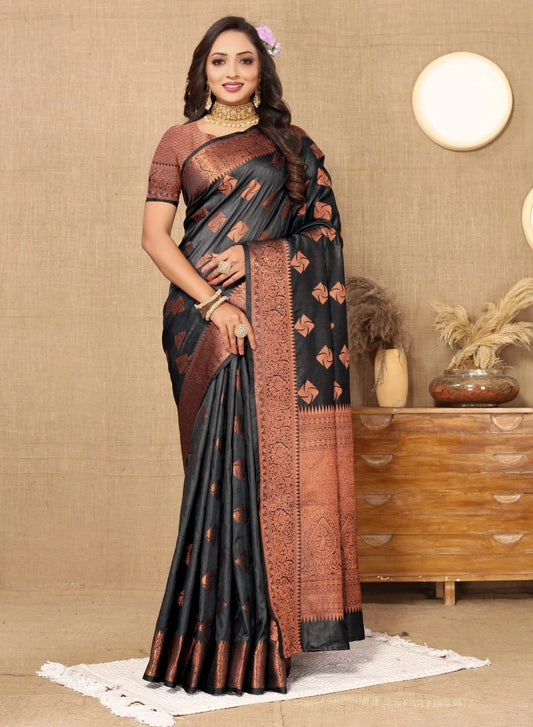 Soft Katan Silk Saree with Copper Zari Weaving Design and Rich Zari Pallu