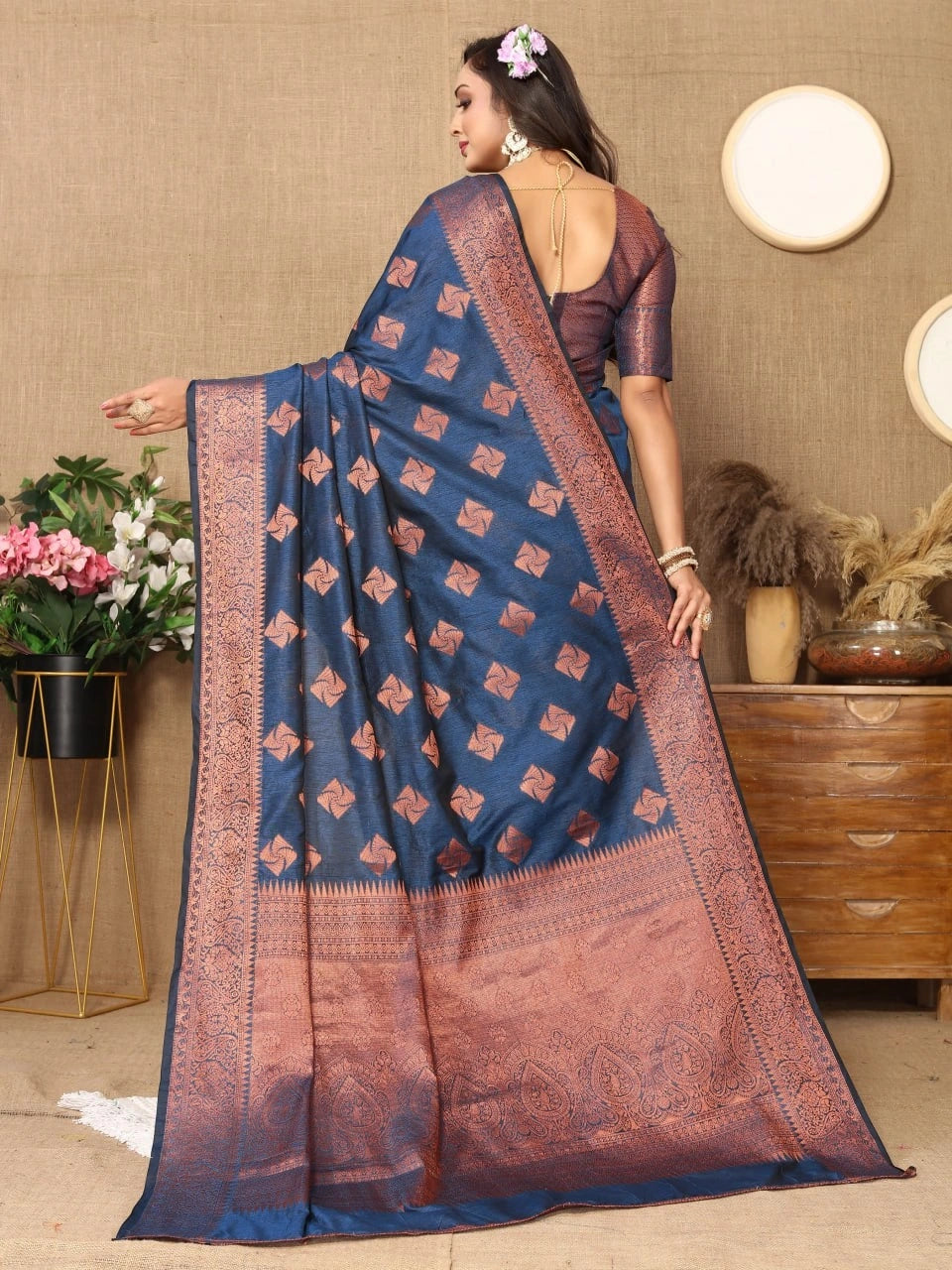 Soft Katan Silk Saree with Copper Zari Weaving Design and Rich Zari Pallu