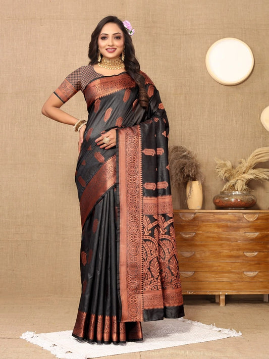 Soft Katan Silk Saree with Copper Zari Weaving Design and Rich Zari Pallu