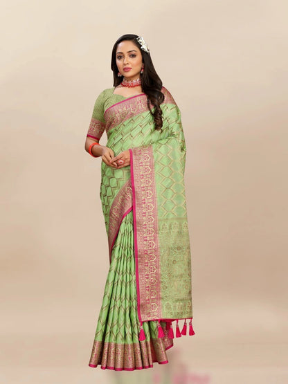 Soft Katan Silk Saree with Rich Zari Weaving Design