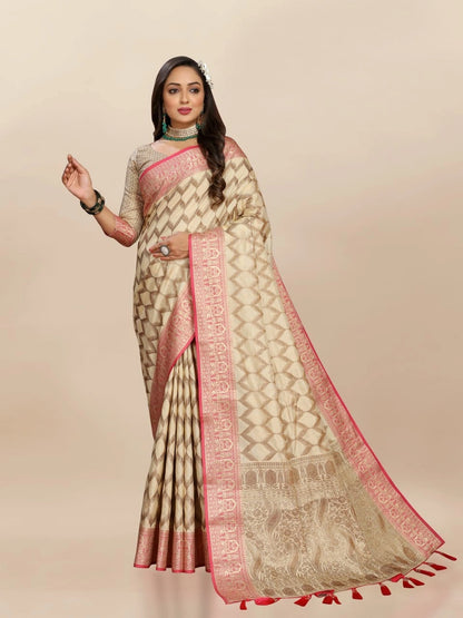 Soft Katan Silk Saree with Rich Zari Weaving Design