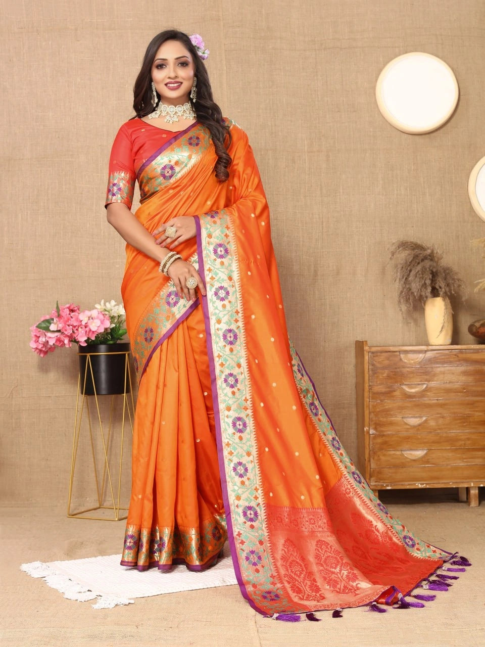 Soft Paithani Silk Saree with Meenakari Design