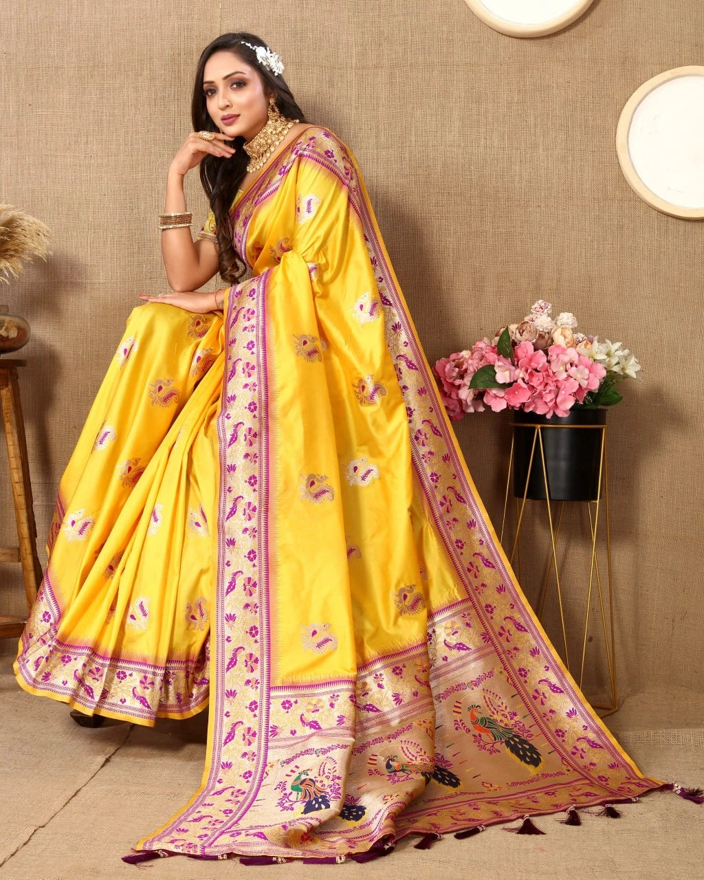 Soft Paithani Silk Saree with Meenakari Design