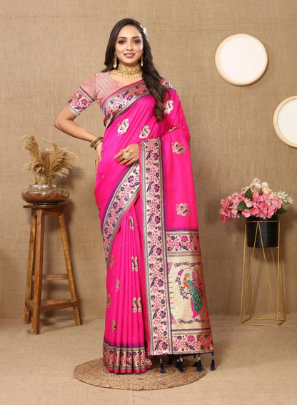 Soft Paithani Silk Saree with Meenakari Design