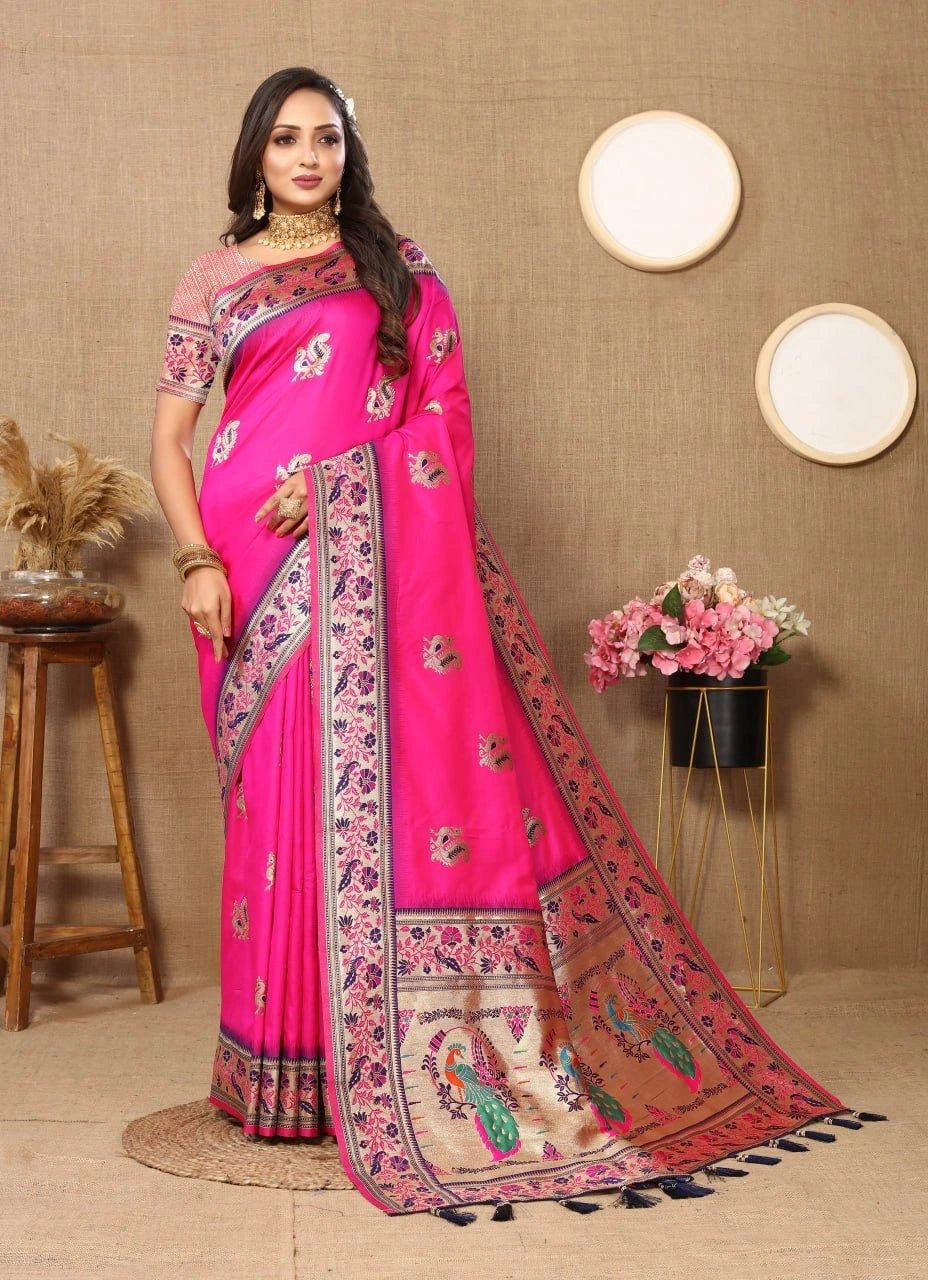 Soft Paithani Silk Saree with Meenakari Design