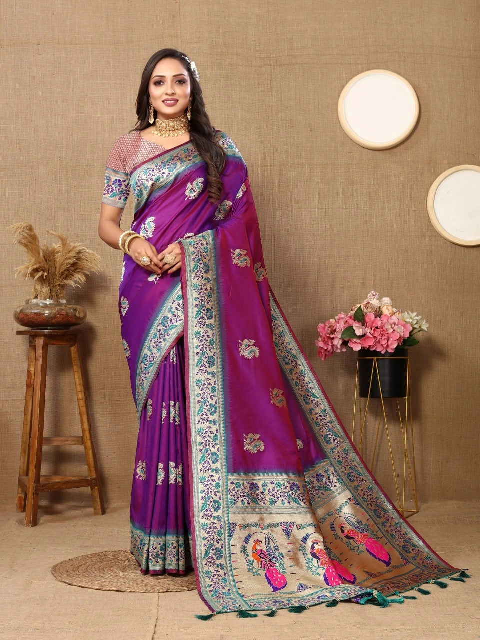 Soft Paithani Silk Saree with Meenakari Design