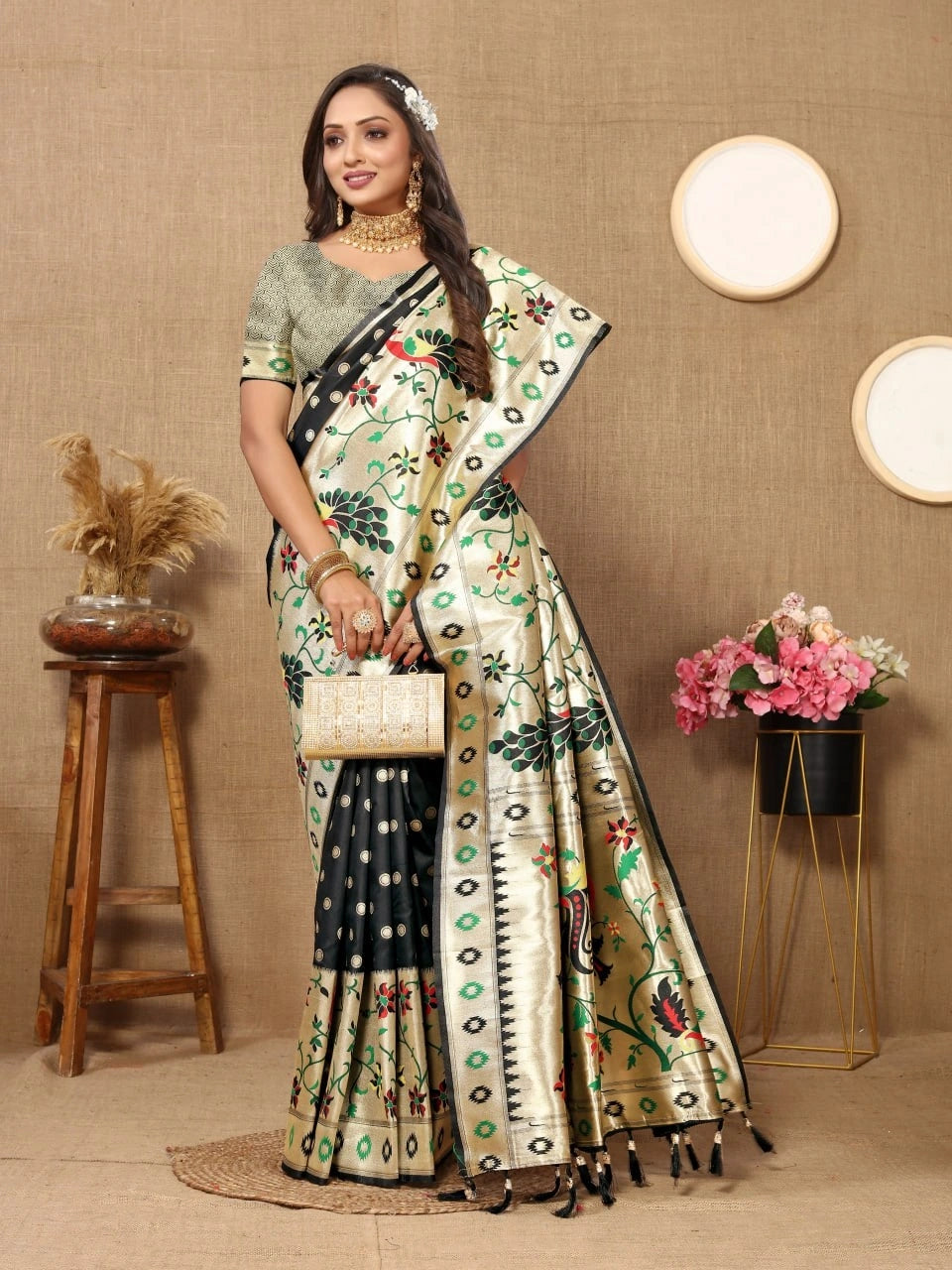 Soft Paithani Silk Saree with Meenakari Design