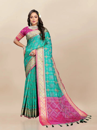 Soft Patola Silk Saree with Meenakari Zari Motifs, Rich Pallu