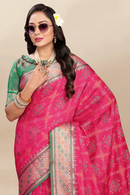 Soft Patola Silk Saree with Meenakari Zari Motifs, Rich Pallu