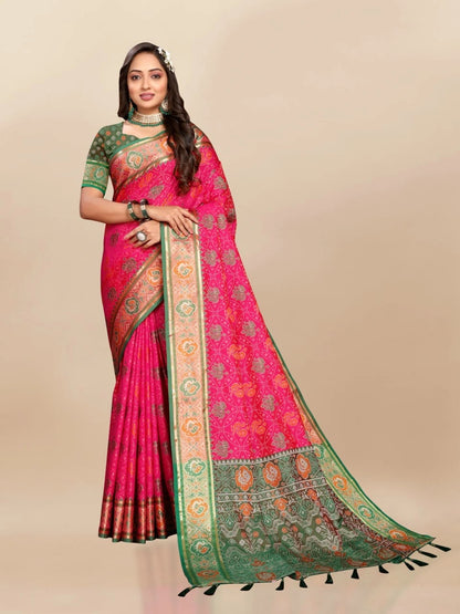 Soft Patola Silk Saree with Meenakari Zari Motifs, Rich Pallu