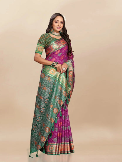 Soft Patola Silk Saree with Meenakari Zari Motifs, Rich Pallu