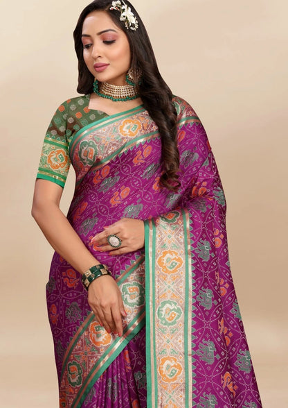 Soft Patola Silk Saree with Meenakari Zari Motifs, Rich Pallu