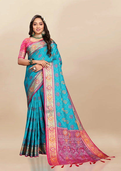 Soft Patola Silk Saree with Meenakari Zari Motifs, Rich Pallu