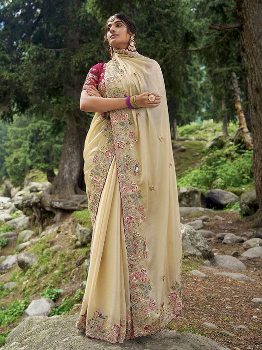 Soft Jimmy Chu Saree with Multi Thread Embroidery and Sequence Work